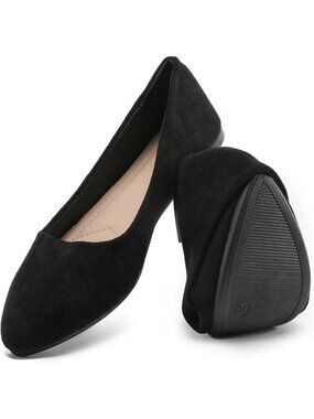 Women’s Black Flats Comfortable Suede Pointed Toe Slip Casual Ballet Flats Shoes